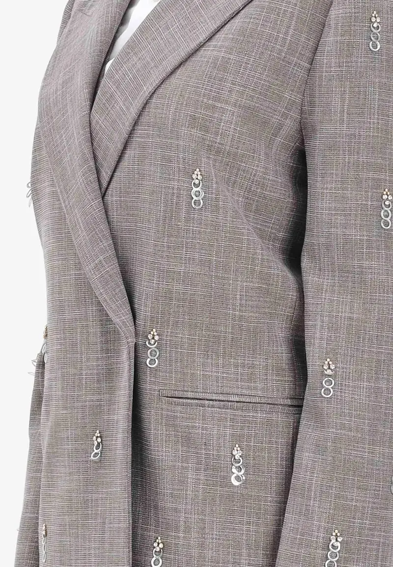 Giacca grigia da donna con applicazioni metalliche miniatura 3