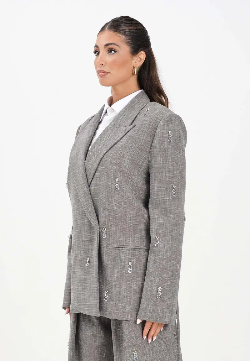 Giacca grigia da donna con applicazioni metalliche