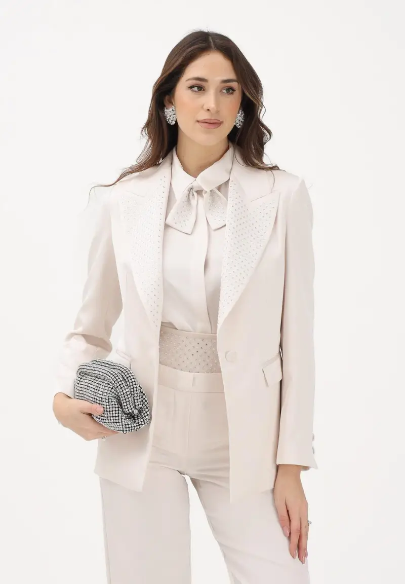 Giacca monopetto avorio da donna con strass miniatura 2