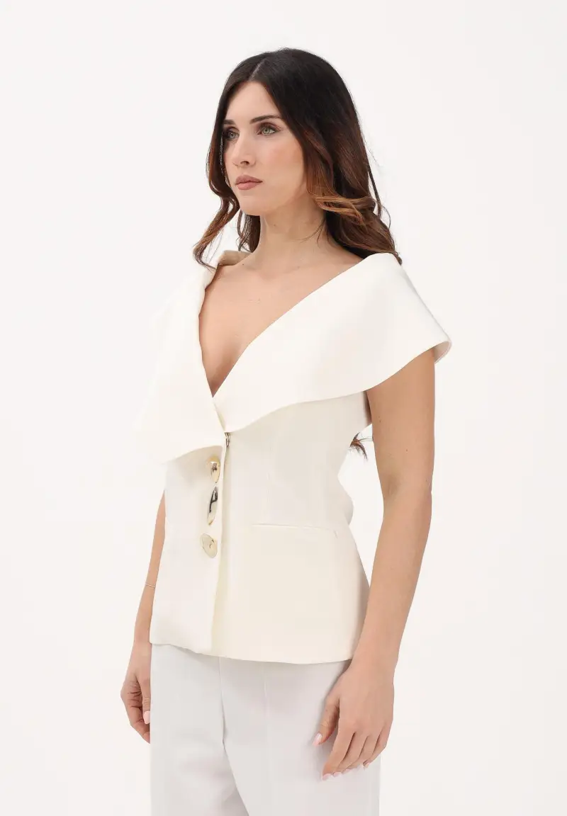 Gilet panna da donna con bottoni gioiello