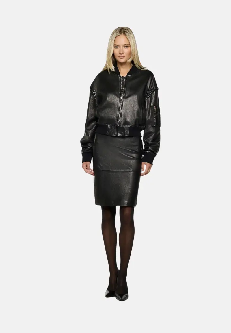 Giubbotto di pelle nero da donna miniatura 2