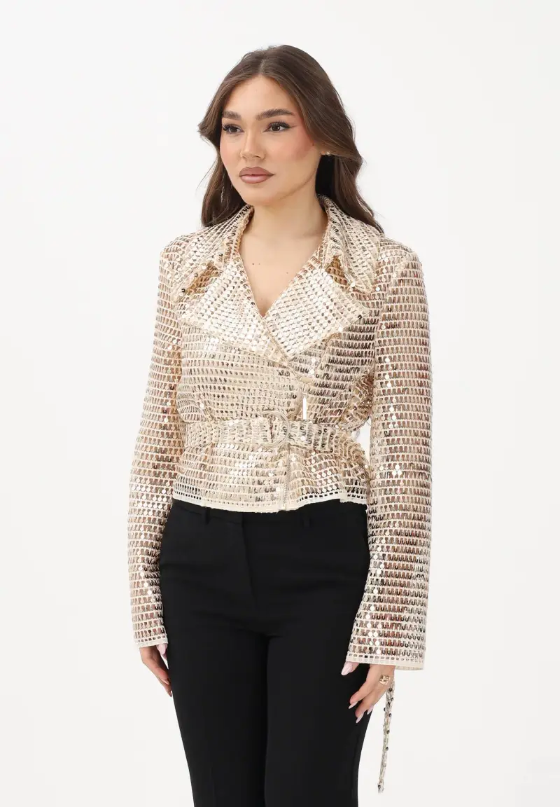 Giubbotto oro da donna interamente ricoperto di paillettes