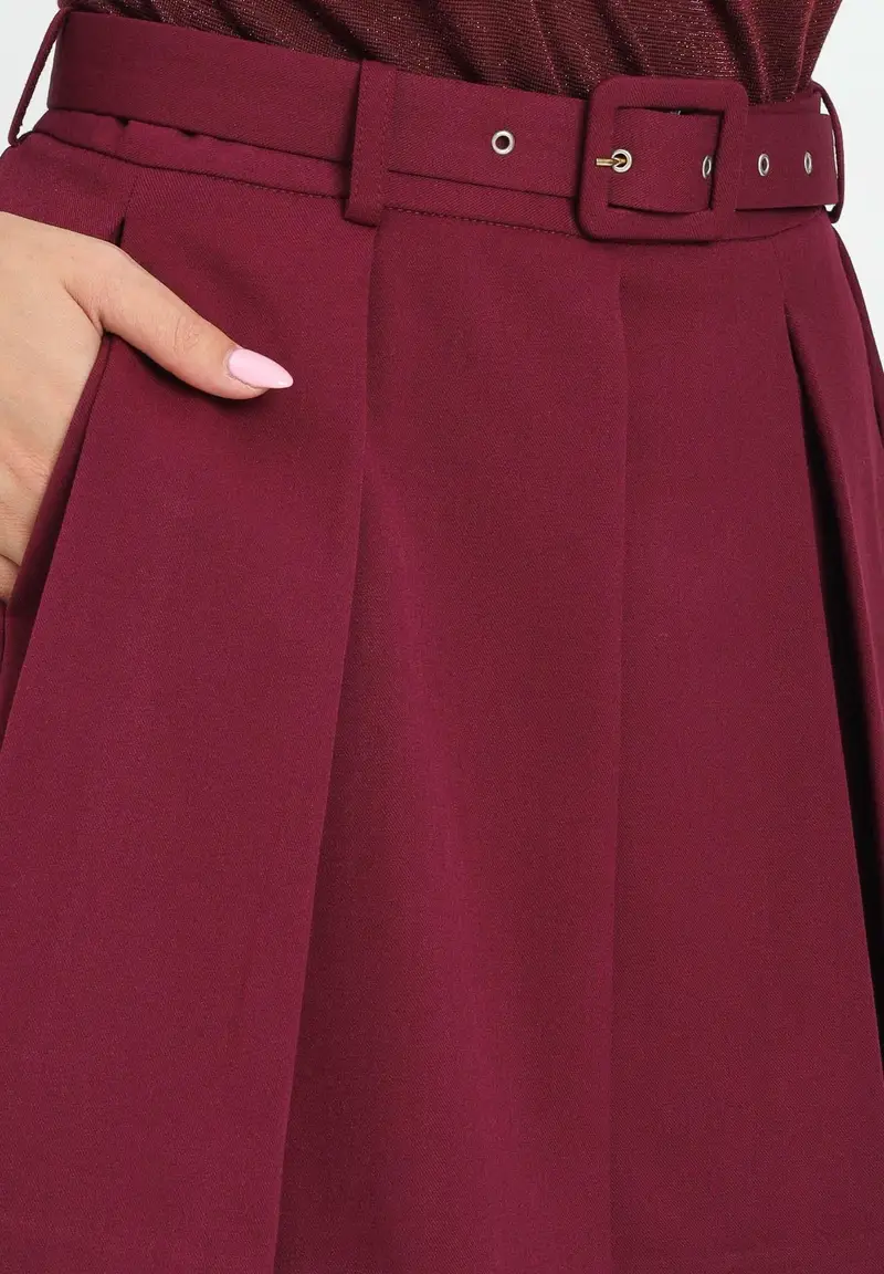 SIMONA CORSELLINI Gonna corta bordeaux da donna con ampie pieghe piatte miniatura 2