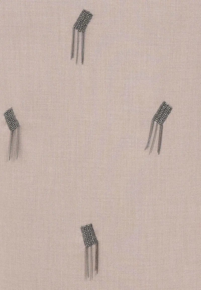 Gonna midi beige da donna con applicazioni gioiello miniatura 3