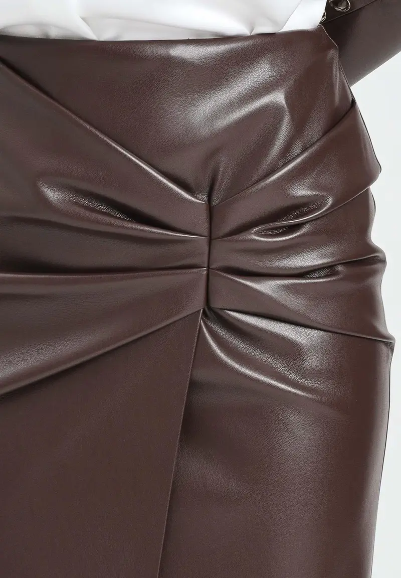 SIMONA CORSELLINI Gonna midi in eco-pelle color cioccolato da donna miniatura 2