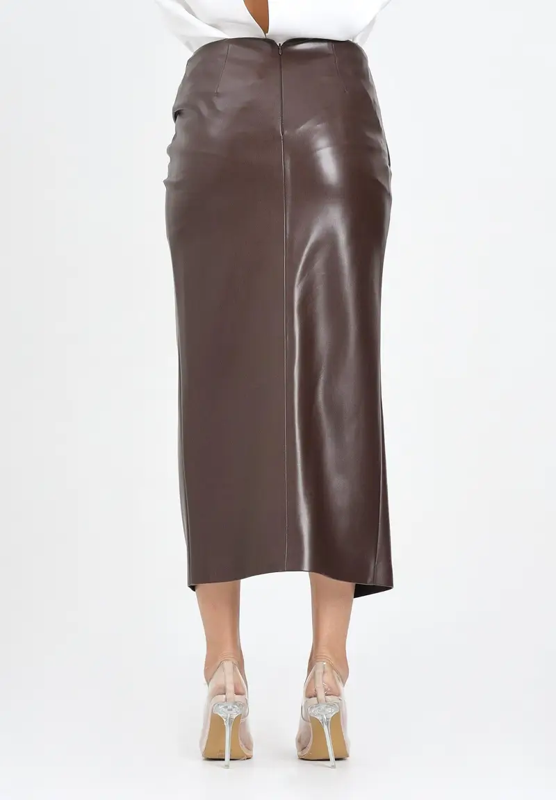 SIMONA CORSELLINI Gonna midi in eco-pelle color cioccolato da donna miniatura 3