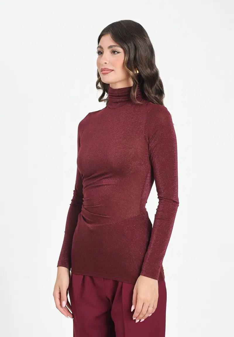 SIMONA CORSELLINI Maglia a manica lunga bordeaux da donna con finitura glitterata