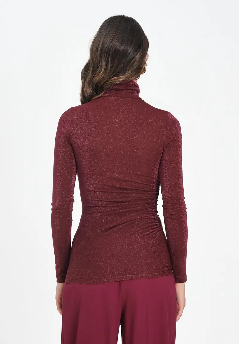 SIMONA CORSELLINI Maglia a manica lunga bordeaux da donna con finitura glitterata miniatura 3