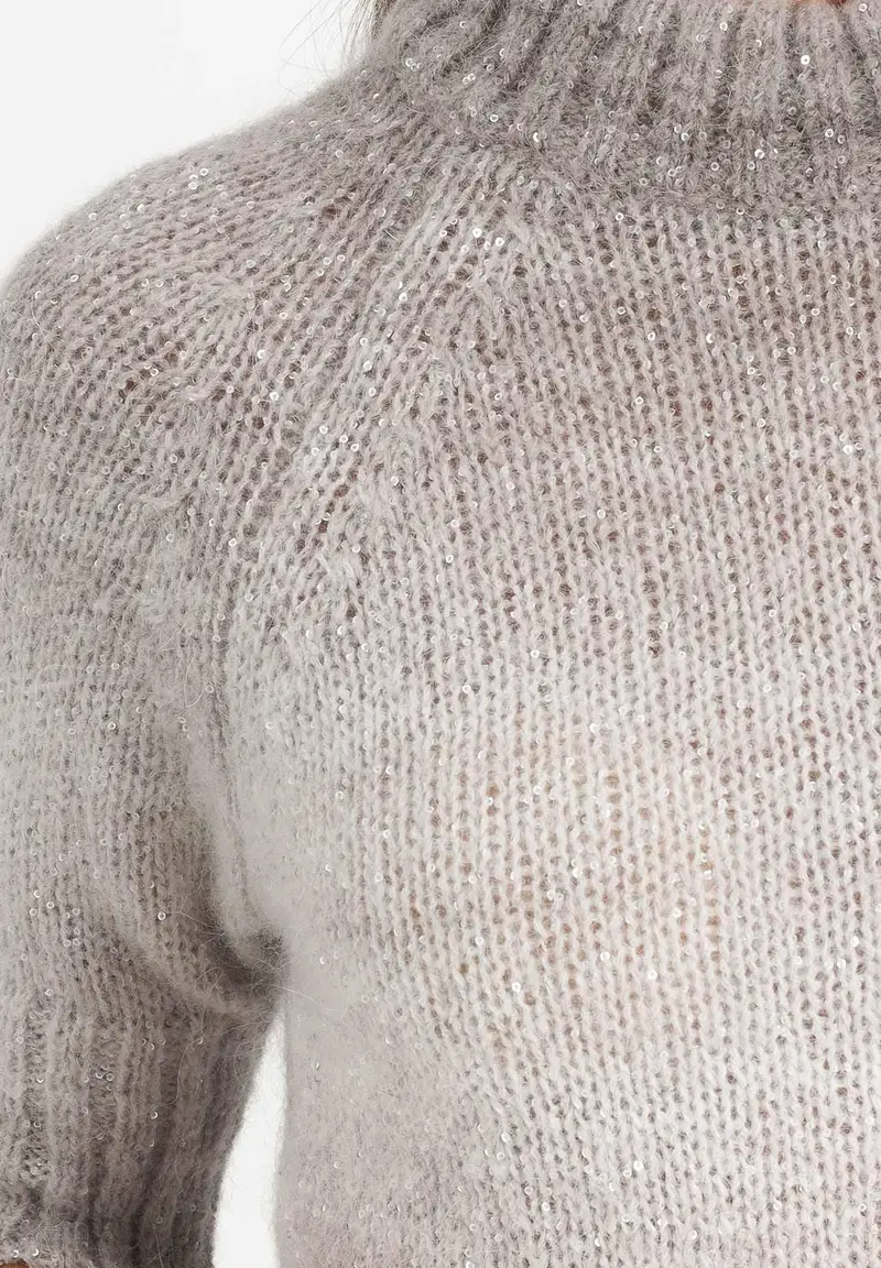 SIMONA CORSELLINI Maglioncino girocollo da donna in filato sfumato grigio e beige con fili lurex miniatura 2