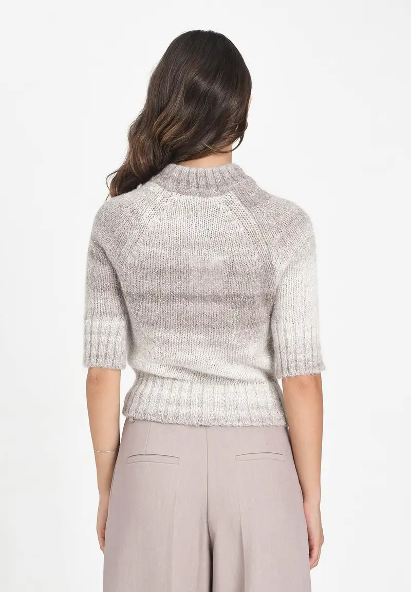 SIMONA CORSELLINI Maglioncino girocollo da donna in filato sfumato grigio e beige con fili lurex miniatura 3