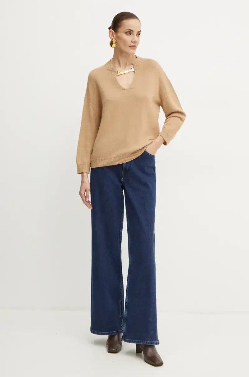 maglione in lana donna colore beige A24CPMGG03 miniatura 2