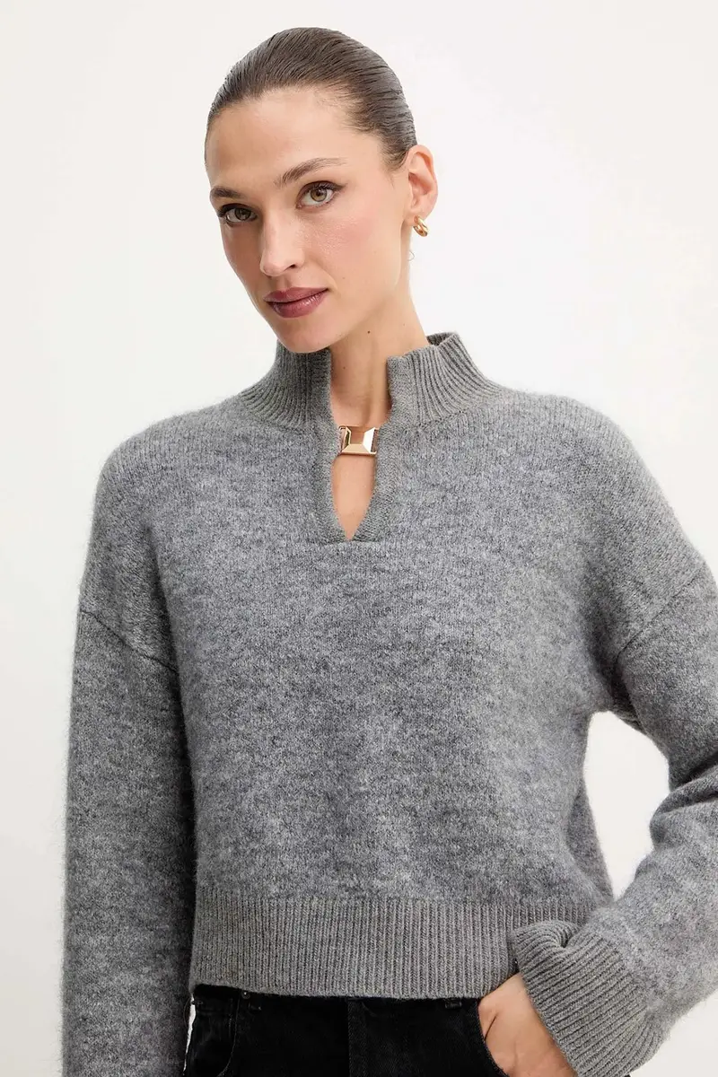 maglione in lana donna colore grigio A24CPMGO10 miniatura 4