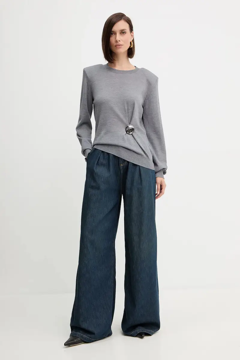 maglione in lana donna colore grigio A25CPMGE0301 miniatura 2