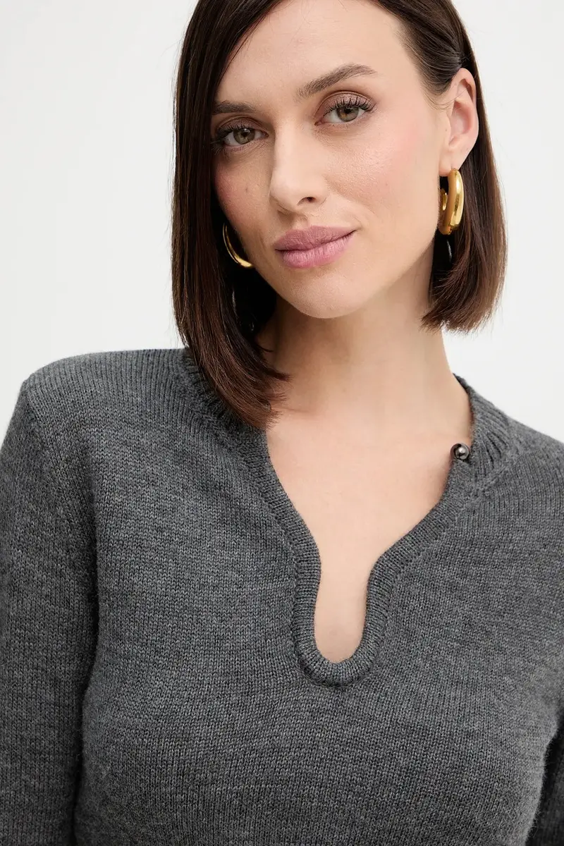 maglione in lana donna colore grigio A25CPMGE0601 miniatura 4