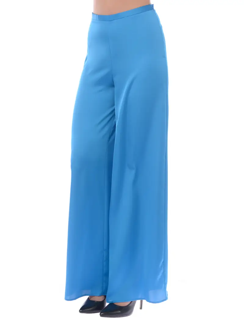 pantalone da donna a palazzo in raso TURCHESE