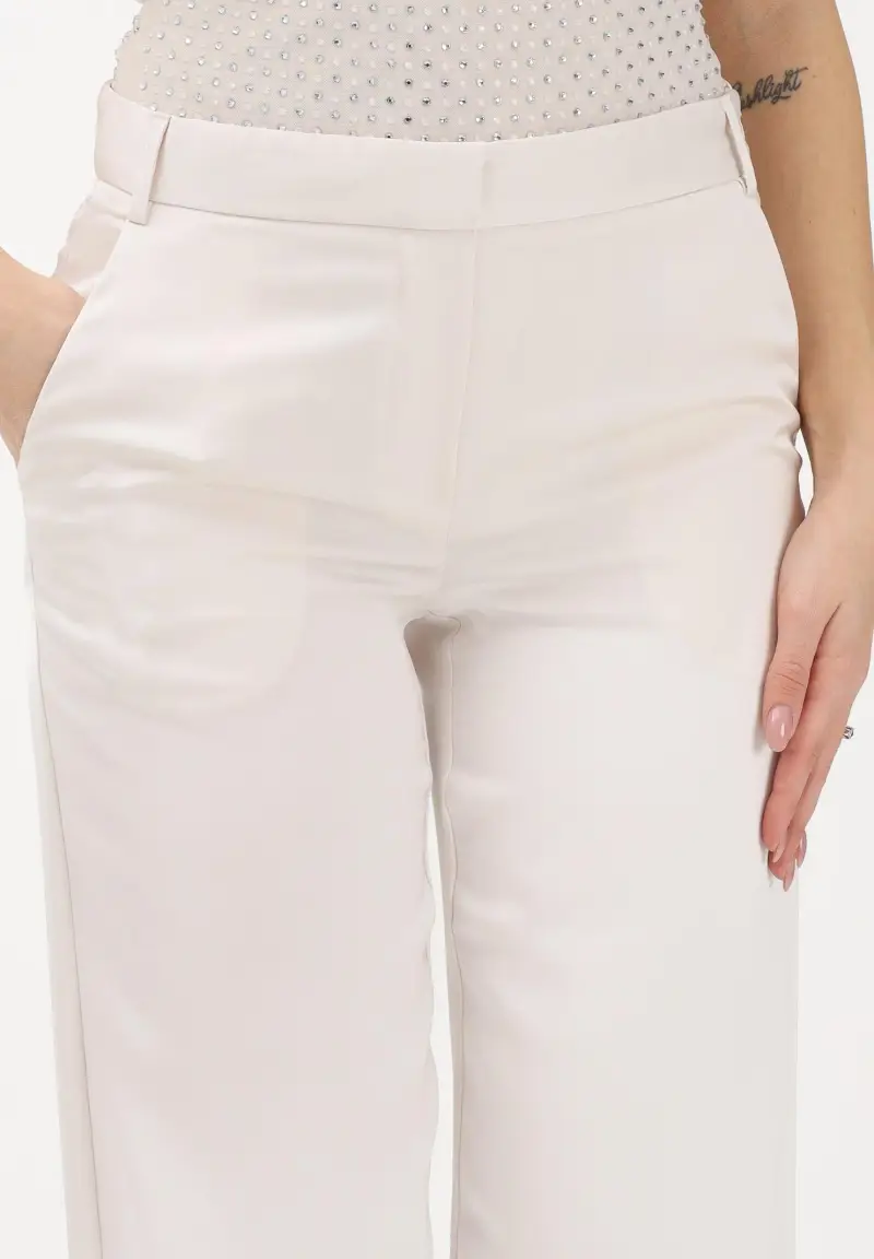 Pantalone elegante avorio da donna con fascione in strass miniatura 3