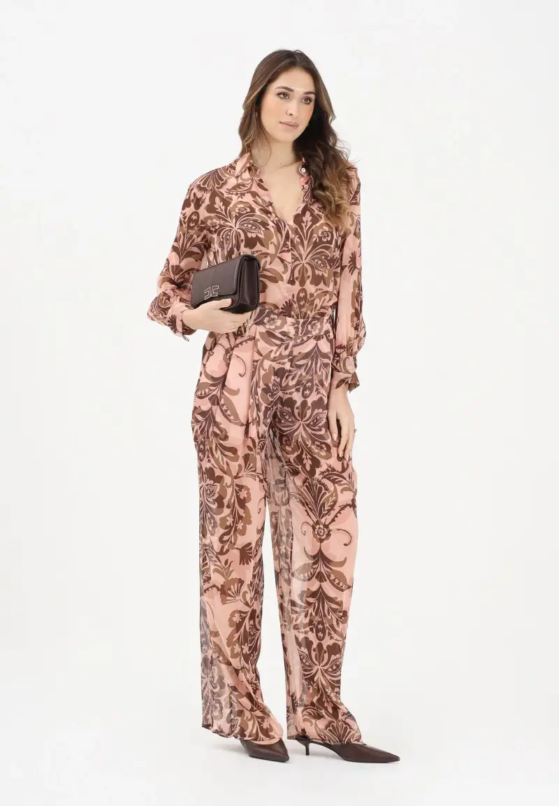 Pantalone elegante rosa da donna con stampa floreale miniatura 2