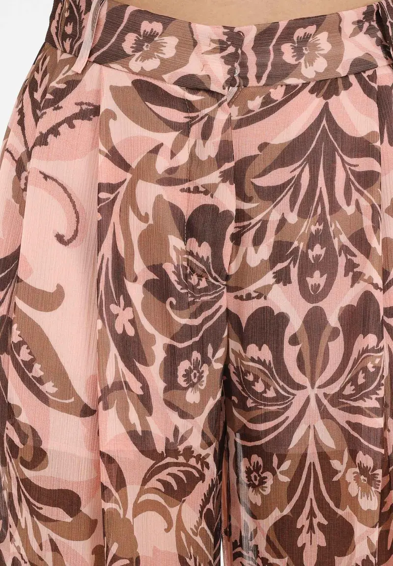 Pantalone elegante rosa da donna con stampa floreale miniatura 3