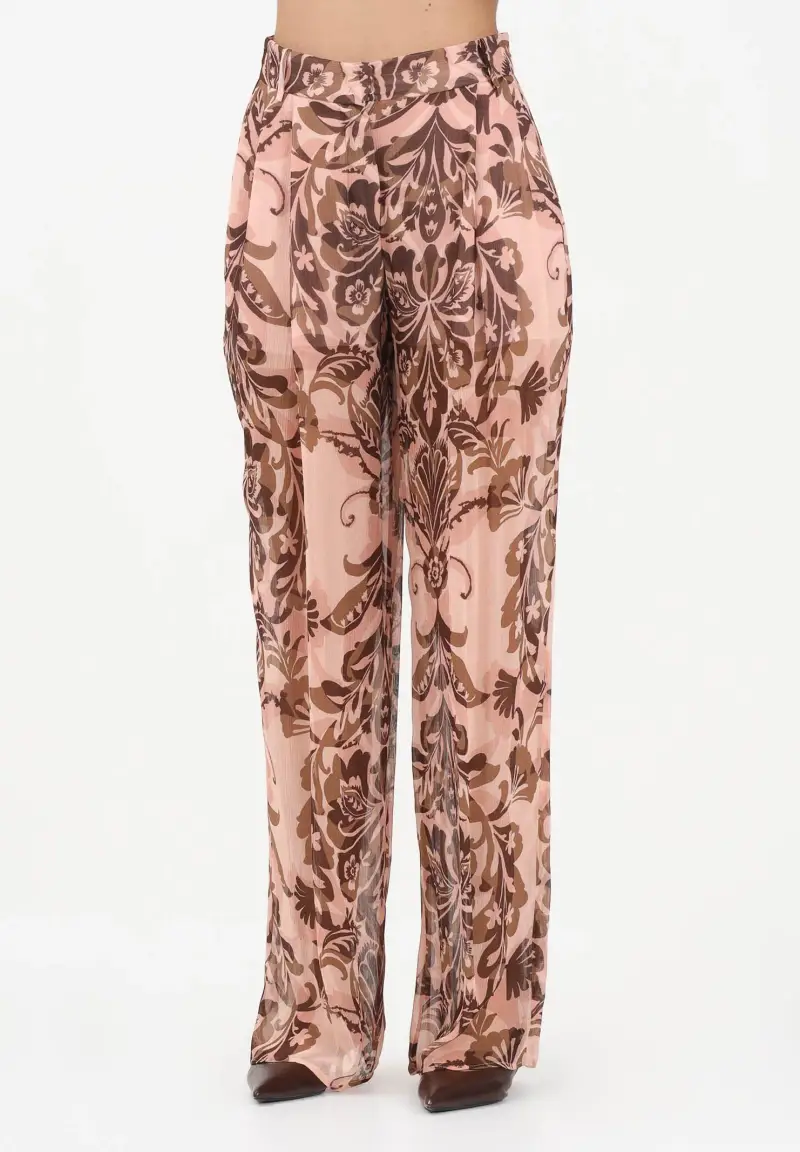 Pantalone elegante rosa da donna con stampa floreale
