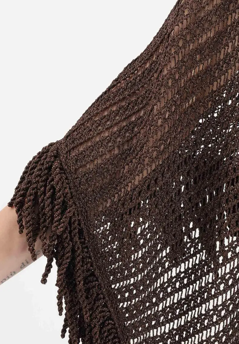 Stola cacao da donna in maglia crochet miniatura 3
