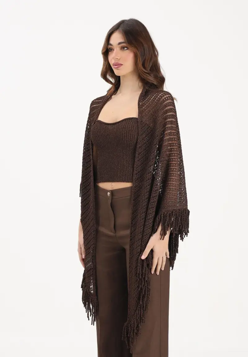 Stola cacao da donna in maglia crochet