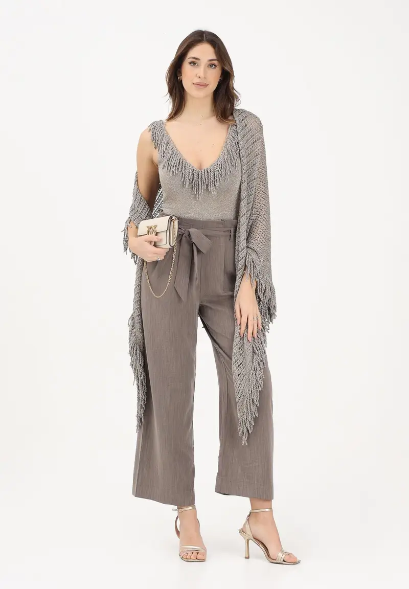 Stola fango da donna in maglia crochet dal gusto boho-chic miniatura 2