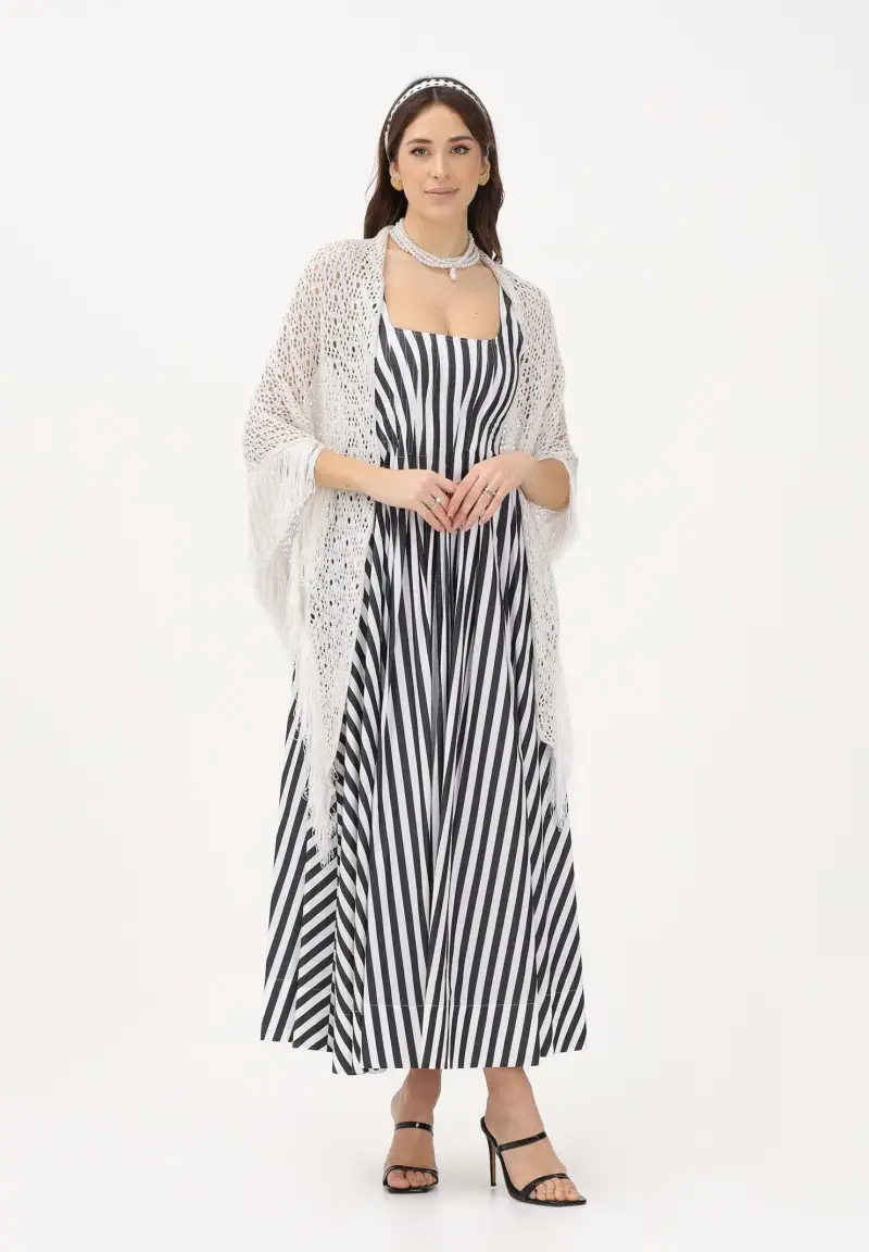 Stola in maglia bianca da donna con frange miniatura 2