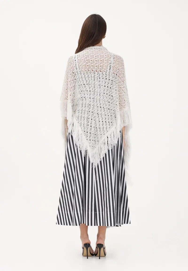 Stola in maglia bianca da donna con frange miniatura 3