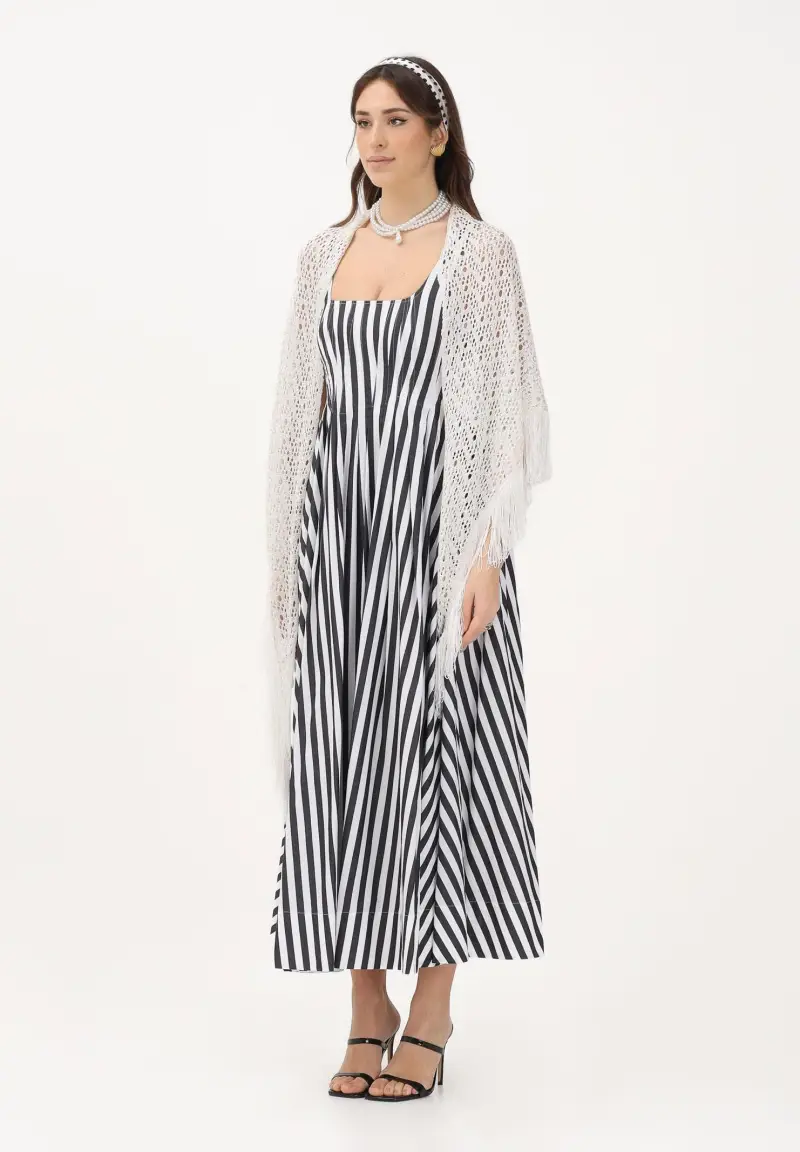 Stola in maglia bianca da donna con frange