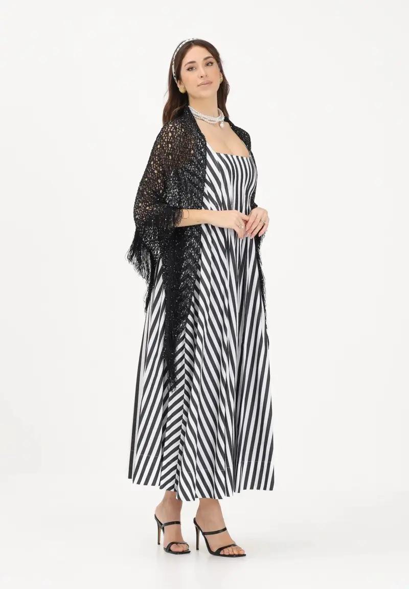 Stola in maglia nera da donna con frange miniatura 2