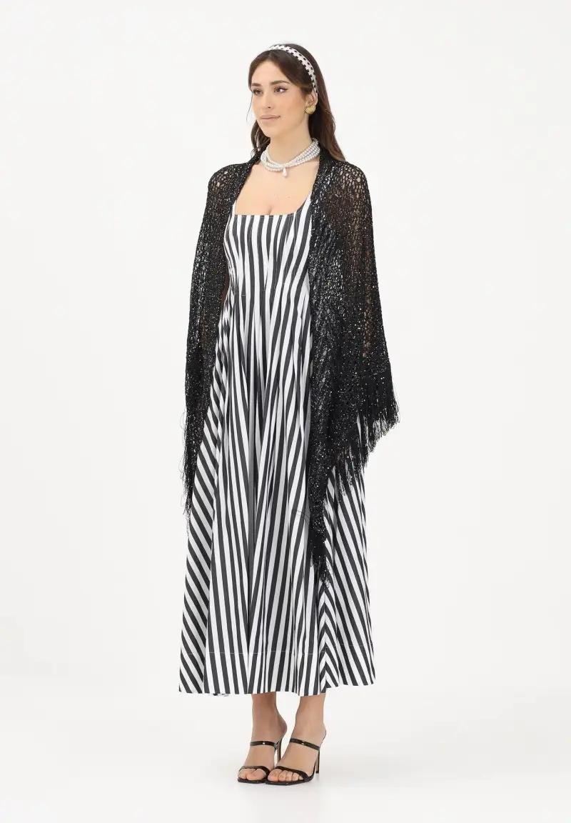 Stola in maglia nera da donna con frange