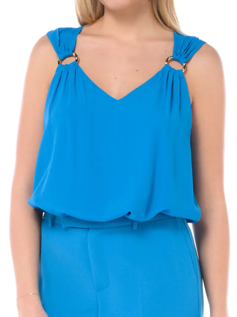 top da donna Simona Corsellini con dettagli e arricciatura TURCHESE