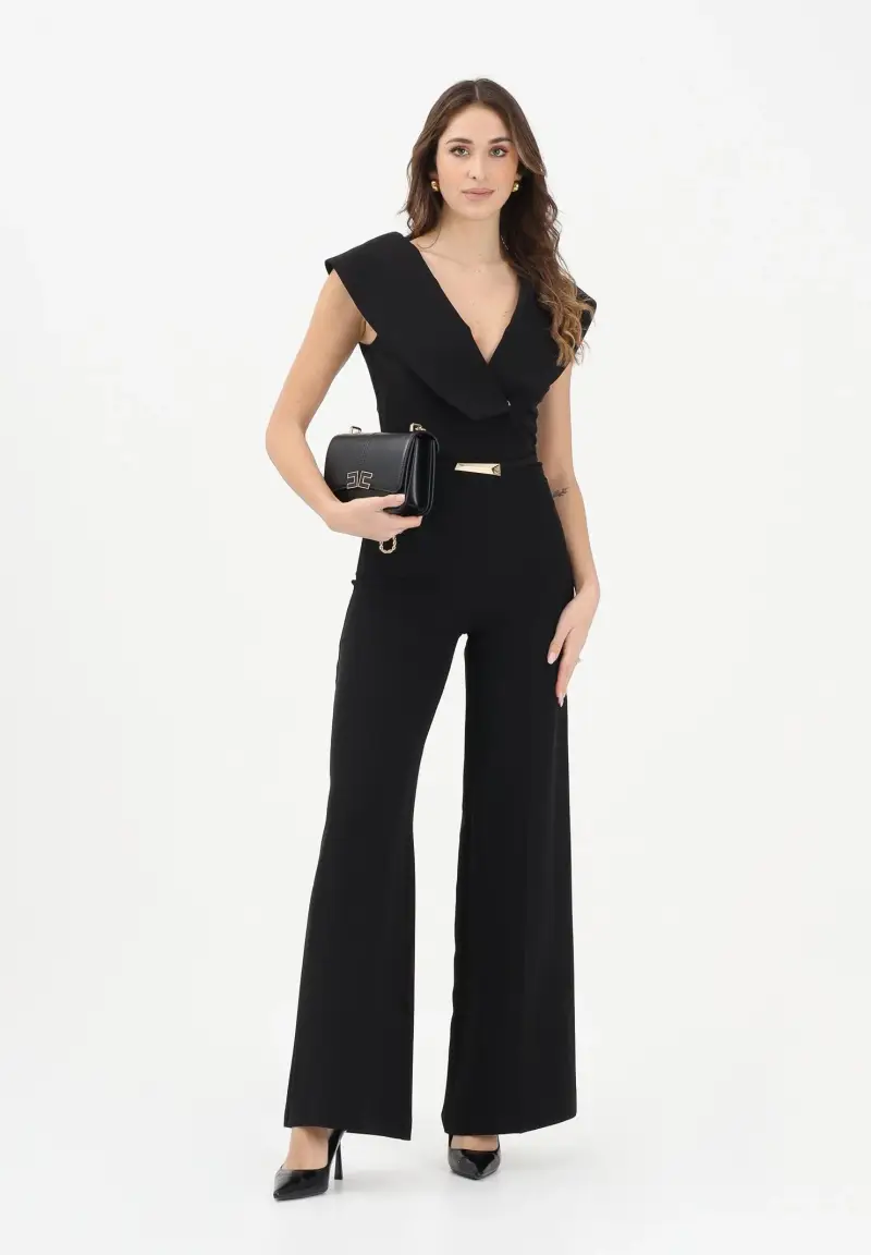 Tuta elegante nera da donna con cintura miniatura 2