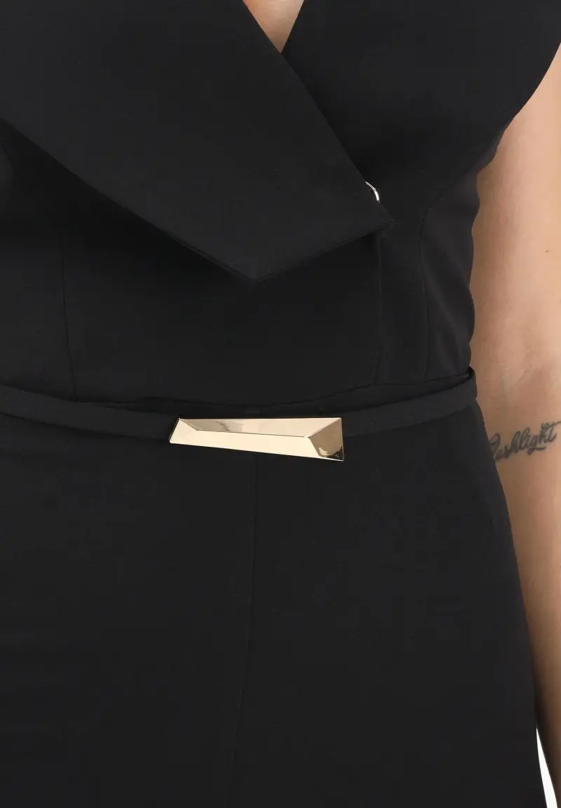 Tuta elegante nera da donna con cintura miniatura 3