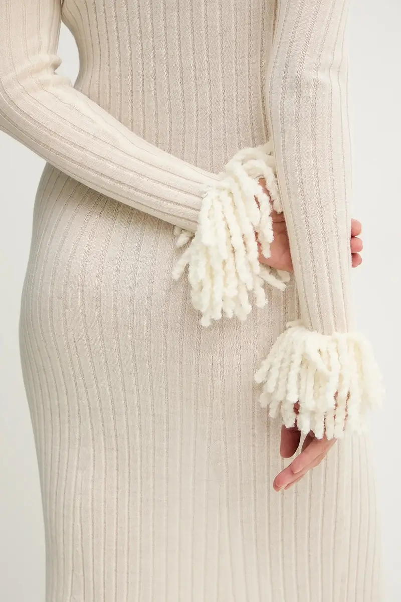 vestito in lana colore beige A25CPABO0201 miniatura 5