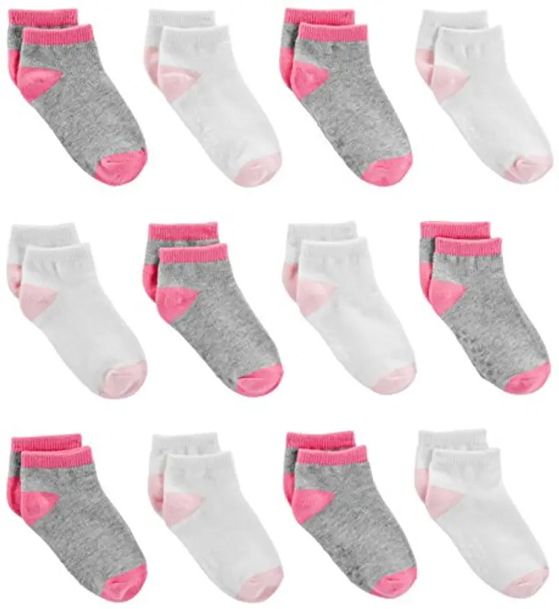 Simple Joys by Carter's 12-Pack No-Show Socks Calzini, Bianco/Grigio/Rosa, 2-3 Anni (Pacco da 12) Unisex miniatura 3