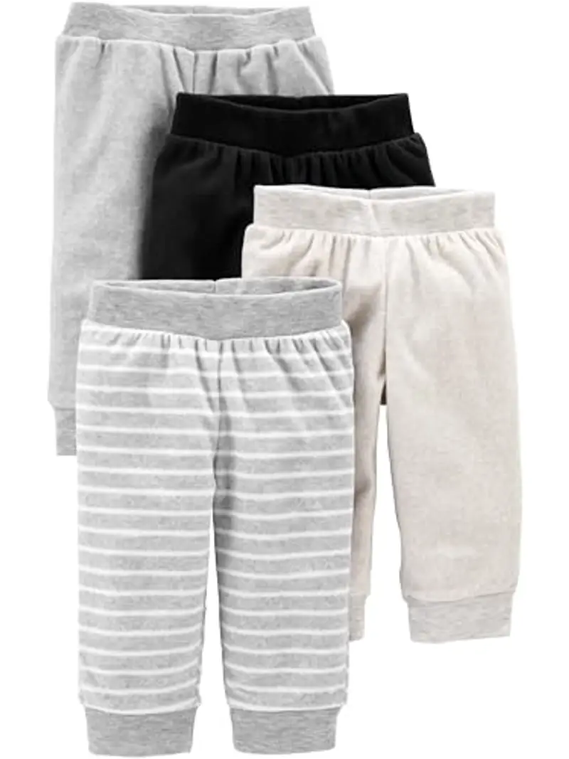 Simple Joys by Carter's 4-Pack Fleece Pants Pantaloni, Avorio/Bianco Righe/Grigio Chiaro/Nero, 0 Mesi (Pacco da 4)