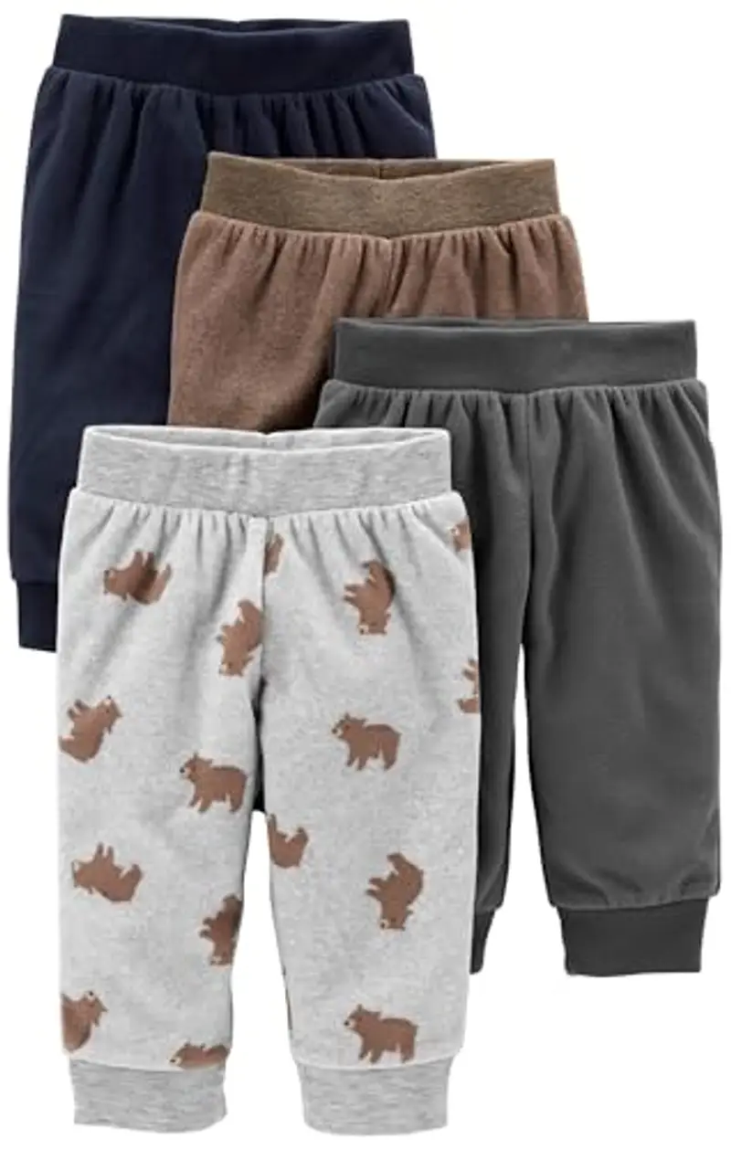 Simple Joys by Carter's 4-Pack Fleece Pants Pantaloni Casual, Blu Marino/Grigio Chiaro Stampa Orsi/Grigio