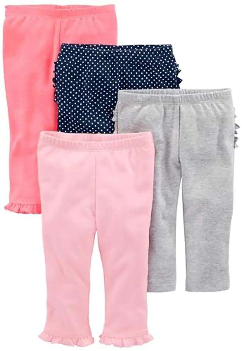 Simple Joys by Carter's 4-Pack Pant Pantaloni, Blu Marino Pois/Grigio/Rosa/Rosa Corallo, 3-6 Mesi (Pacco da 4) Bimba