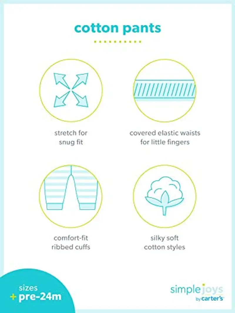 Simple Joys by Carter's 4-Pack Pant Pantaloni, Verde Menta/Rosa/Grigio, 0 Mesi (Pacco da 4) Bimba miniatura 3
