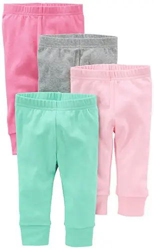 Simple Joys by Carter's 4-Pack Pant Pantaloni, Verde Menta/Rosa/Grigio, 6-9 Mesi (Pacco da 4) Bimba
