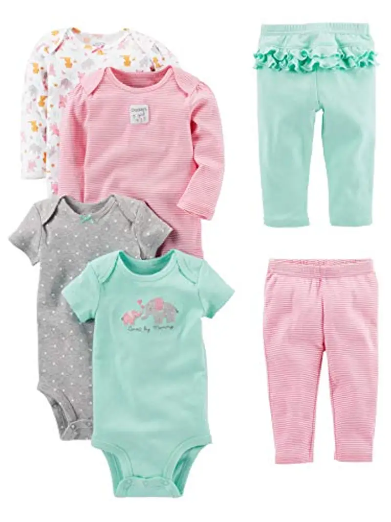 Simple Joys by Carter's 6-Piece Bodysuits (Short Long Sleeve) And Pants Set Infant Toddler Clothing-Sets, Bianco