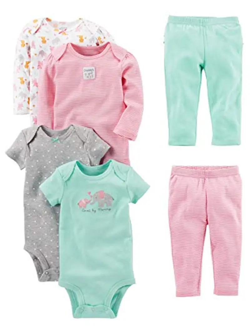 Simple Joys by Carter's 6-Piece Bodysuits (Short Long Sleeve) And Pants Set Infant Toddler Clothing-Sets, Bianco miniatura 3
