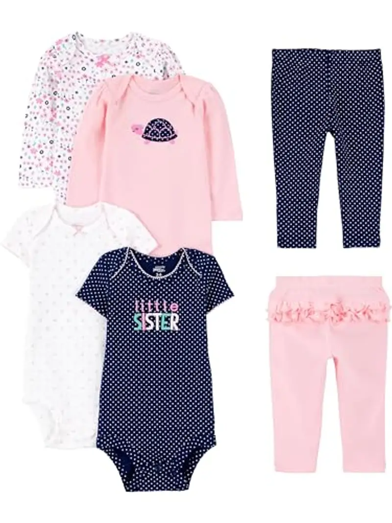 Simple Joys by Carter's Set Body (A Maniche Lunghe e Corte) e Pantaloni, 6 Pezzi Bimba,