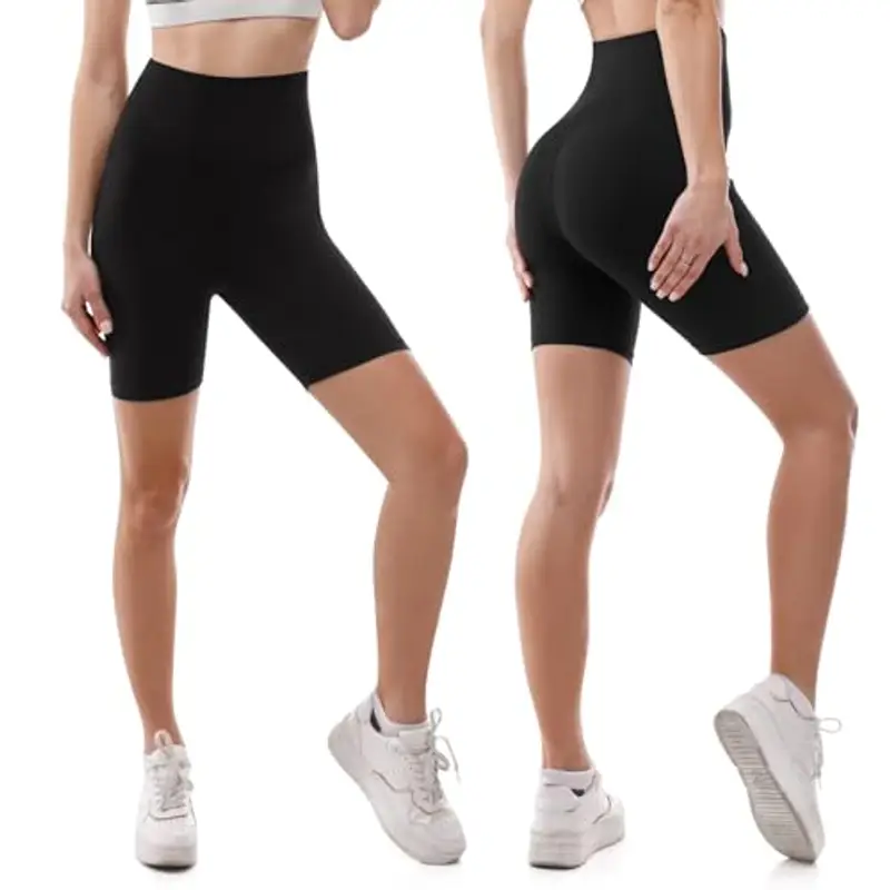 SINOPHANT Pantaloncini Palestra Donna Shorts Vita Alta Morbidi Corti Hotpants, per Yoga, Ciclismo, Yoga, Corsa, Allenamento L-XL, Nero miniatura 2