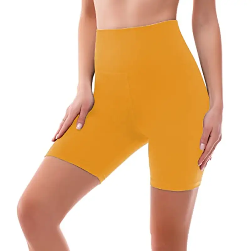 SINOPHANT Pantaloncini Palestra Donna Shorts Vita Alta Morbidi Corti Hotpants, per Yoga, Ciclismo, Yoga, Corsa, Allenamento S-M,Giallo Scuro