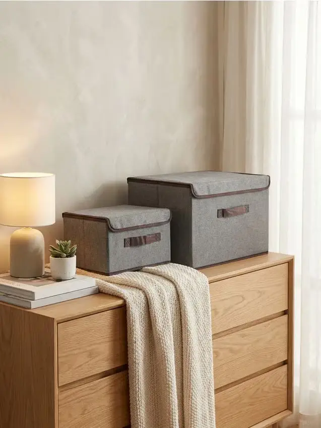 2 pack scatole portaoggetti pieghevoli con manico e coperchio - grigio scuro