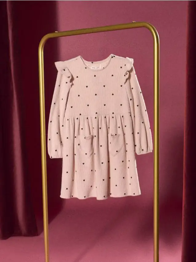 Abito a costine con volant - beige