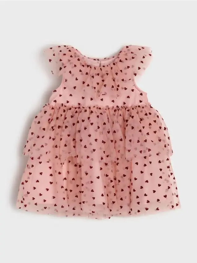 Abito babydoll in tulle con motivo - rosa