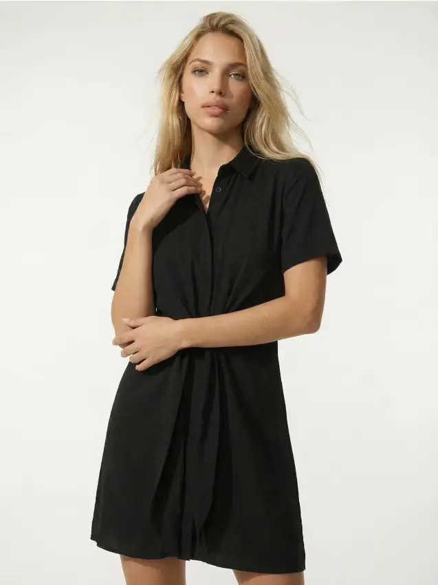 Abito camicia mini in viscosa - nero